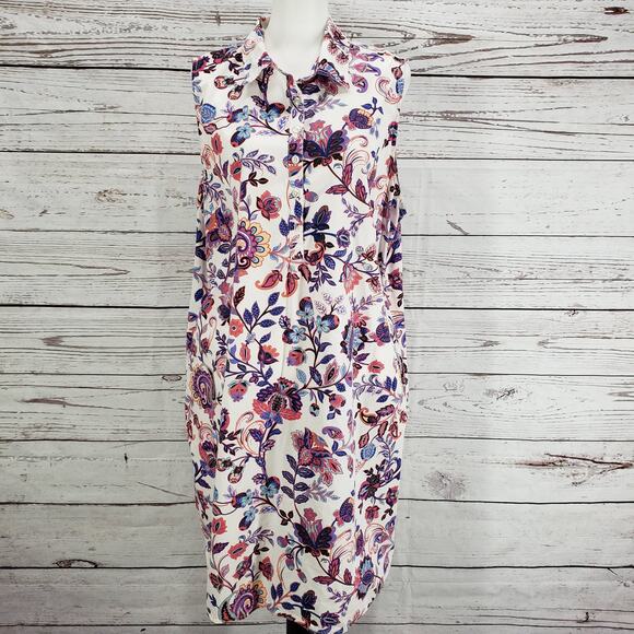 I.B. Diffusion Floral Paisley Cotton Sleeveless Side Pockets Dress Size 2X - Picture 2 of 15